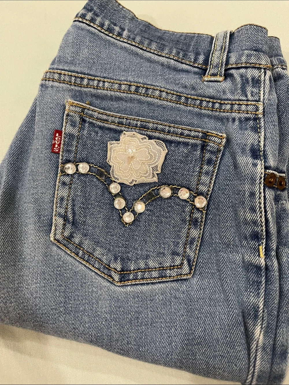 Levi's Light Blue Wash Girls' Jeans with Crystal Pocket Trim